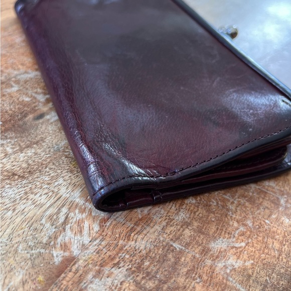 Vintage Coach wallet Burgundy water buffalo Continental clutch kisslock - Picture 6 of 15